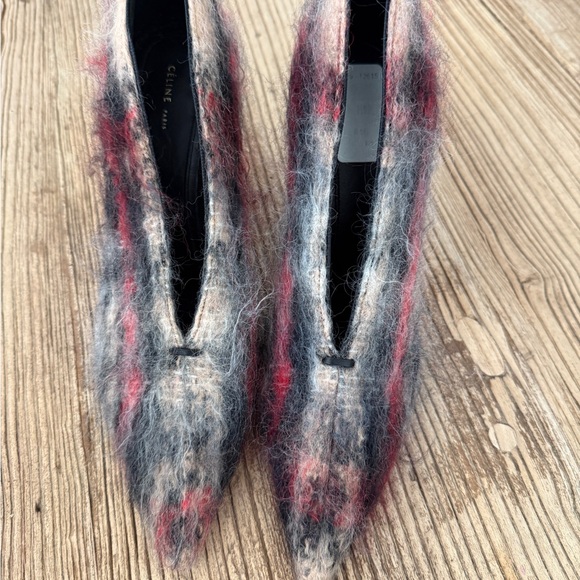 Celine Plaid Mohair V-neck Heels in Black, Red, and Gray - Picture 1 of 4